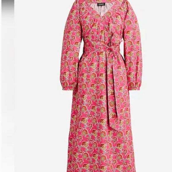J. Crew Dresses & Skirts - J Crew Tie-waist Cotton Poplin Ratti Pink Blooms Print Maxi Dress Classic Preppy